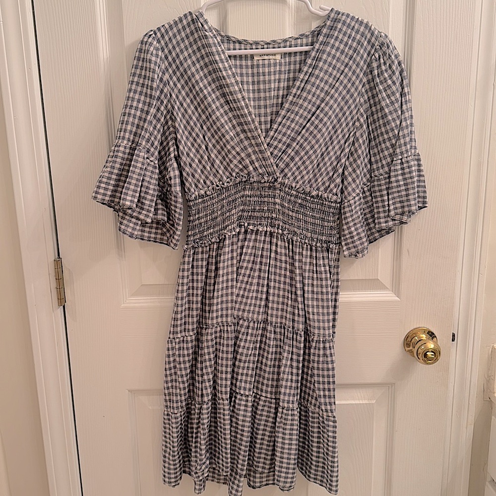 Max Studio Blue and white gingham ruffle dress